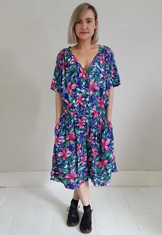 VINTAGE 90'S BLUE AND PINK BOLD FLORAL PLAYSUIT