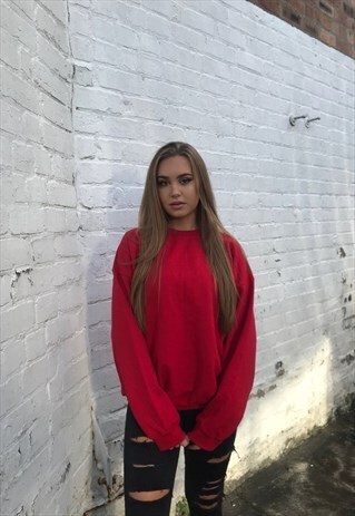 LOVE ROUTE UNISEX OVERSIZED FLEECE JUMPER SWEATSHIRT RED
