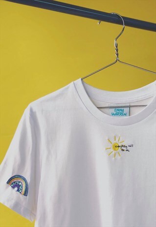 ORGANIC T-SHIRT IN WHITE WITH SUN RAINBOW EMBROIDERY