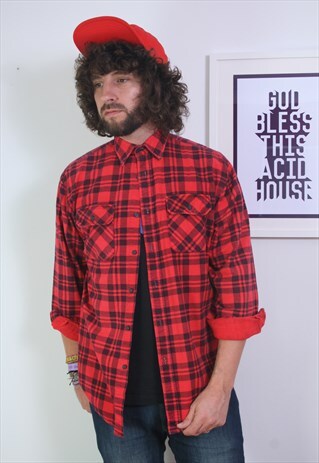 DICKIES VINTAGE FLANNEL THICK CHECK SHIRT , LARGE