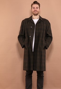 Vintage 70's Men Plaid Wool Coat in Brown