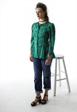 LONG SLEEVE PEPLUM TUNIC / SILKY EVERGREEN BLOUSE