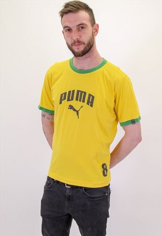 VINTAGE PUMA T-SHIRT IN YELLOW LARGE