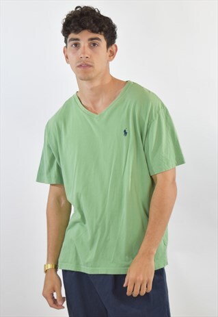 VINTAGE 90S GREEN RALPH LAUREN V NECK T SHIRT