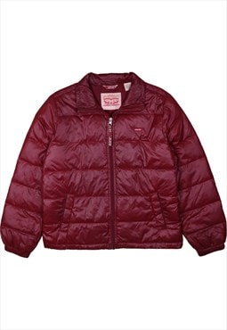 Vintage 90's Levi's Puffer Jacket Full Zip up Burgundy Red