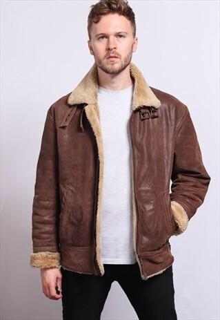 VINTAGE LEATHER AVIATOR SHEEPSKIN FLEECE JACKET