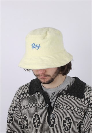 VINTAGE ROXY YELLOW 90'S FLANNEL BUCKET CAP HAT