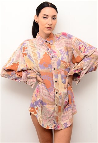 VINTAGE 90'S INDIE ABSTRACT SUMMER PATTERNED OVERSIZED SHIRT