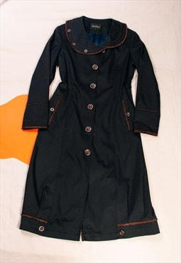 Vintage Trench Coat Y2K Long Jacket in Dark Blue