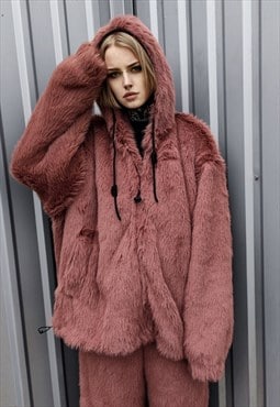 Faux fur jacket luxury fleece festival bomber faded purple