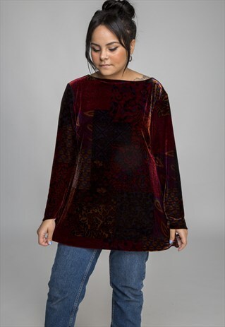 VINTAGE LONG SLEEVE VELVET PAISLEY TOP