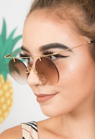 FUNKY OMBRE BROWN & GOLD RIMLESS SUNGLASSES CATWALK