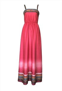Rasberry Red, 1970s Vintage Boho/Peasant Maxi Dress