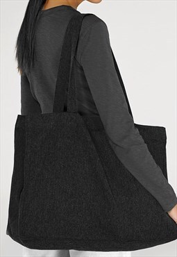 54 Floral Large Woven Cotton Shoulder Tote Bag - Black