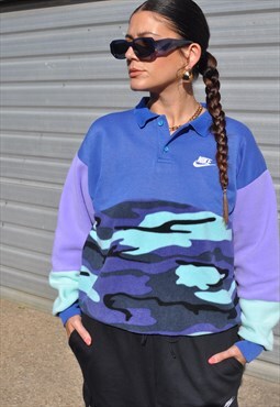90's vintage reworked Nike pastel camo collared sweatshirt