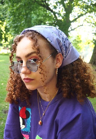 BLUE LENS SMALL ROUND SUNGLASSES