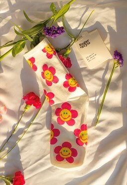 Pink Fun Flower Socks