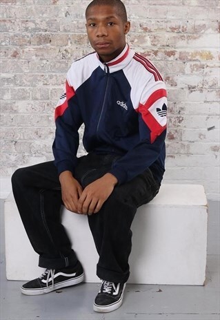 VINTAGE ADIDAS LOGO TRACK JACKET BLUE RED WHITE