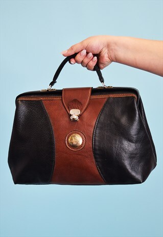 VINTAGE 70'S RETRO REAL LEATHER SPACIOUS HANDBAG