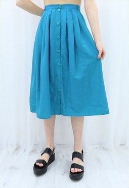 60s Vintage Turquoise Midi Skirt (Size M)