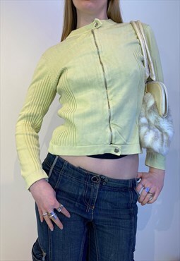 90s lime green knit zip up jumper