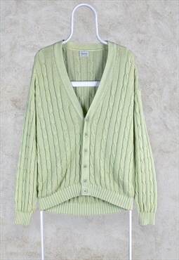 Vintage United Colors of Benetton Cardigan Green Cable Knit 