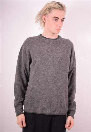 TOMMY HILFIGER MENS VINTAGE JUMPER SWEATER MEDIUM GREY 90S