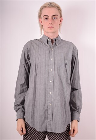 POLO RALPH LAUREN MENS VINTAGE SHIRT MEDIUM GREY CHECK 90S