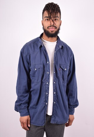 LEVI'S MENS VINTAGE SHIRT XL NAVY BLUE 90'S