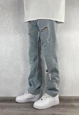 Grey Jeans Straight Fit Distressed Levis 501 Painted 32"