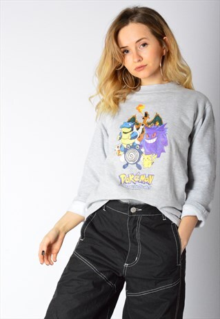 VINTAGE Y2K GREY POKEMON NINTENDO SWEATSHIRT PETITE