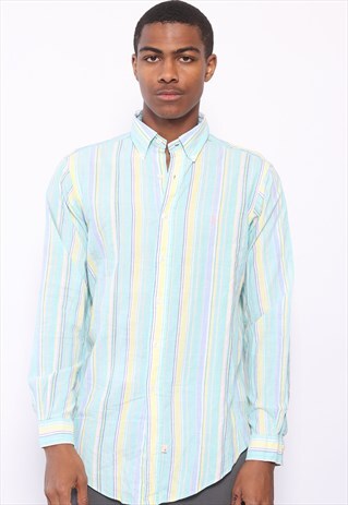 VINTAGE RALPH LAUREN STRIPED BUTTON SHIRT BLUE