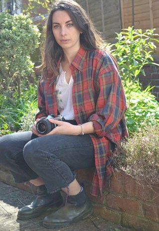 90S VINTAGE RED CHECKED FLANNEL SHIRT