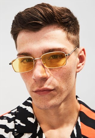 REX - CLASSIC SILVER AND YELLOW SQUARE METAL FRAME SUNGLASSE