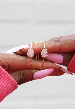 "SPRING LIFE" PINK GEMSTONE GOLD HOOP EARRINGS