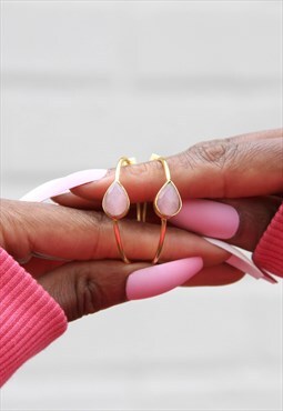 "Spring Life" Pink Gemstone Gold Hoop Earrings
