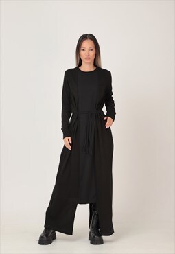 Knitted maxi dress in classic straight line with strings