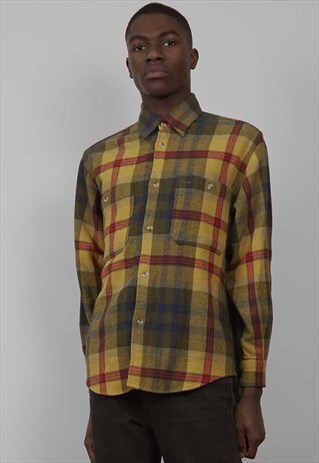 VINTAGE 80'S BENETTON YELLOW TARTAN WOOL SHIRT