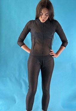 Vintage 2000s Y2K Black Pinstripe All in One Jumpsuit