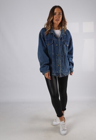 VINTAGE DENIM JACKET OVERSIZED FITTED UK 18 XXL (HP1H)
