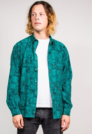 90'S VINTAGE GREEN CRAZY PATTERN SHIRT