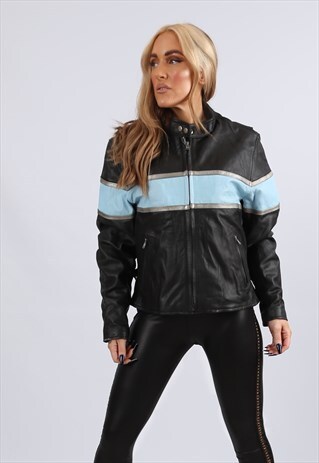 LEATHER BIKER FITTED JACKET CAFE RACER HARLEY DAVIDSON (HC3K