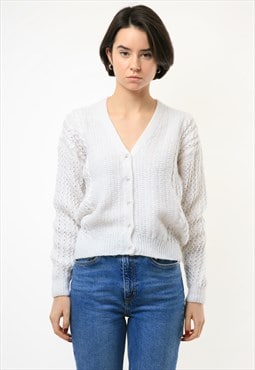 Casual Round Neck White Buttons Up Sweater Jumper 3816