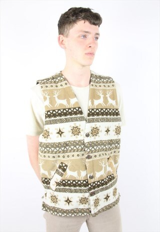 VINTAGE 90'S PATTERNED FLEECE FESTIVAL WAISTCOAT