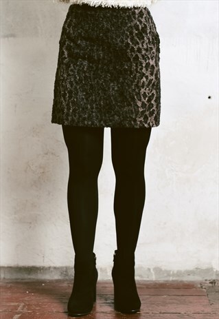 VINTAGE 90S FUZZY LEOPARD PRINT MINI SKIRT