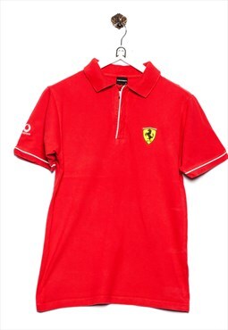 Vintage Ferrari Polo Shirt Logo Stick Red- with Half Zip
