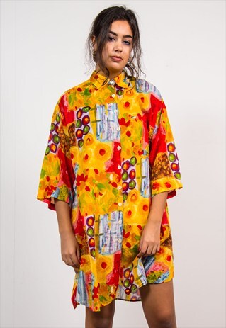 VINTAGE 90'S BRIGHT PATTERNED OVERSIZE SHIRT DRESS