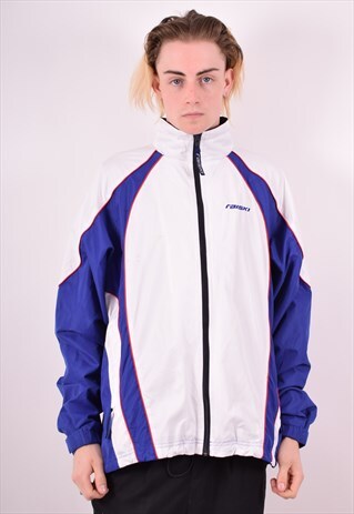 MENS VINTAGE TRACKSUIT TOP JACKET XL WHITE 90S