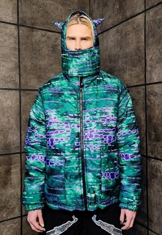 TIE-DYE BOMBER REVERSIBLE JACKET ABSTRACT GRAFFITI PUFFER