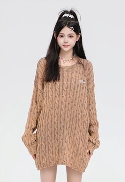 Bleached cable sweater acid wash knitted jumper grunge top
